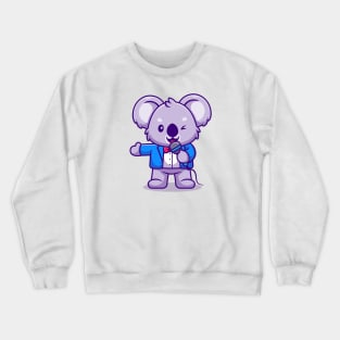 Cute Koala Master of Ceremony Holding Microphone Cartoon Crewneck Sweatshirt